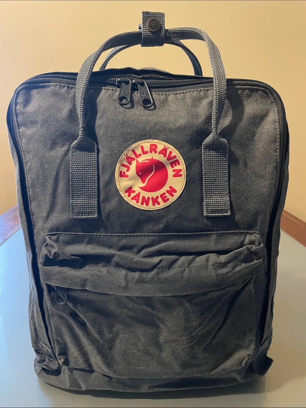 Fjallraven Kanken Backpack in Navy with Red Logo